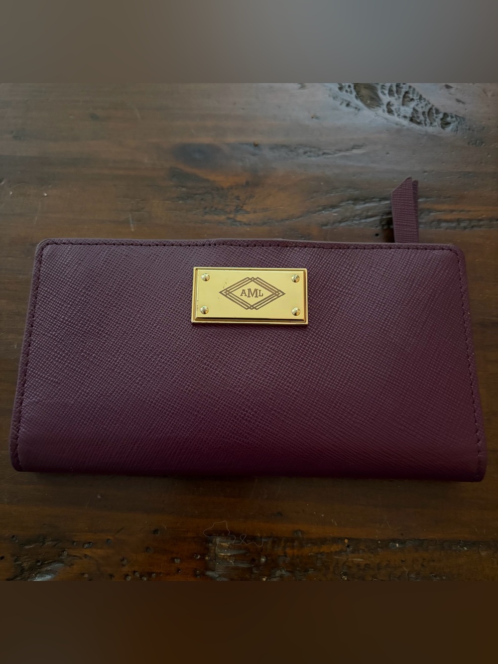 TR Burgundy Genuine Leather Slim Bifold Continental Wallet Monogram AML